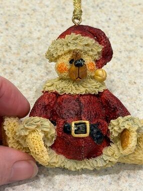 Textured Red Teddy Santa Ornament - resin 3 inches